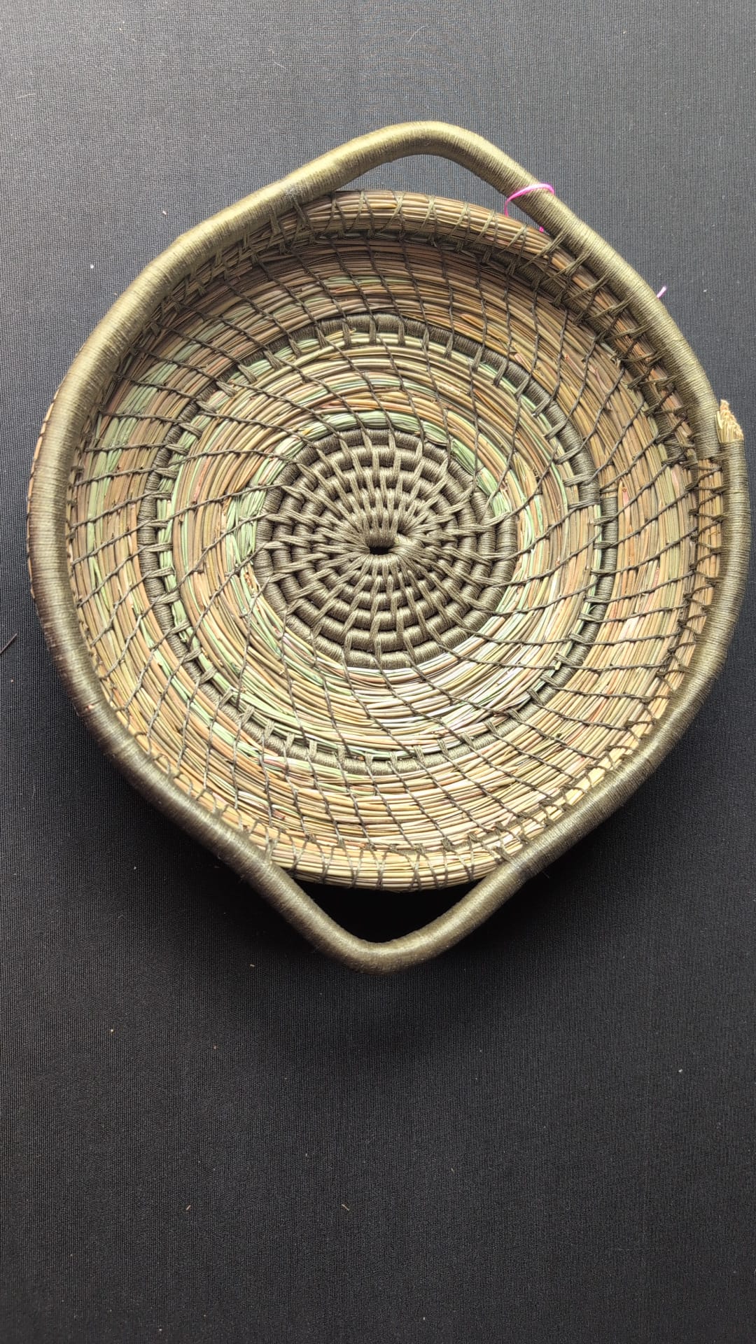 24cm pine needle coiled bowl with handles