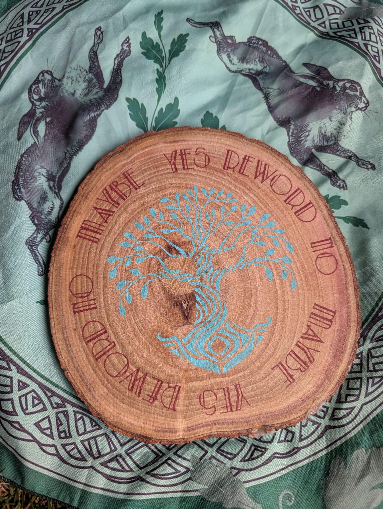 Blue Tree of Life hand painted divination board