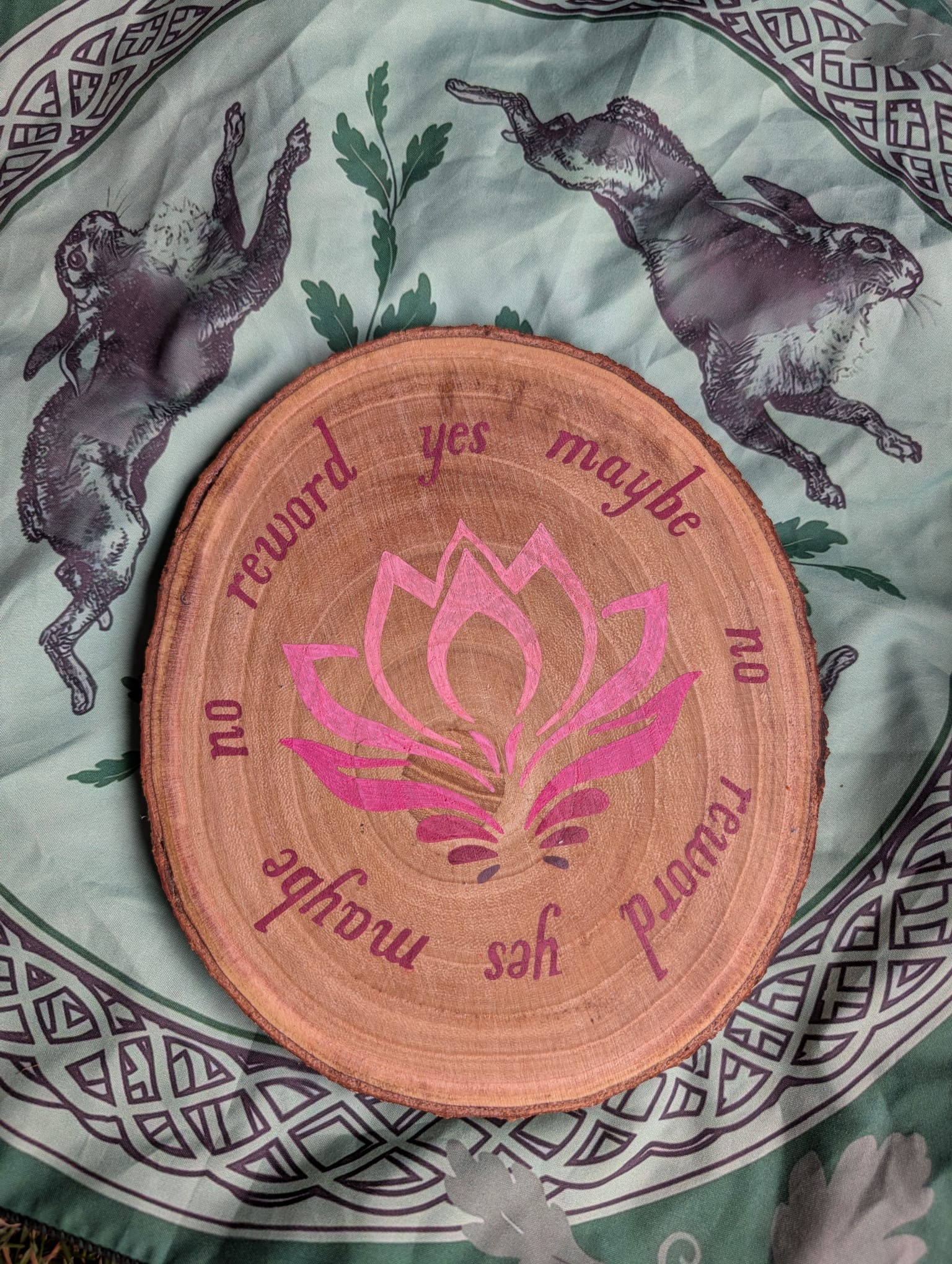 Pink Lotus hand painted divination board