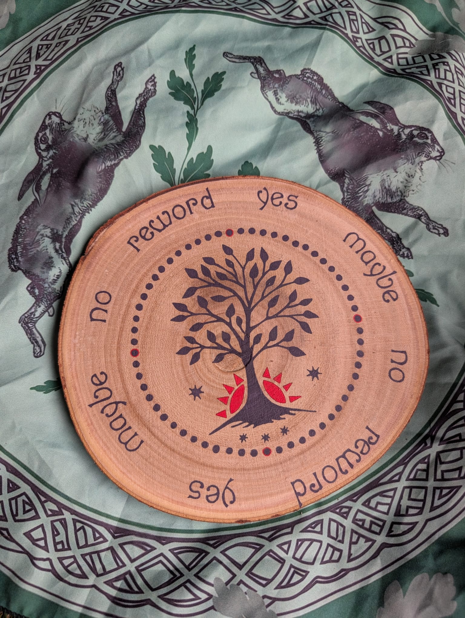 Tree and Sun hand painted divination board